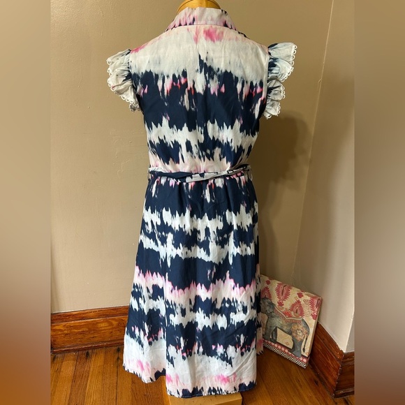 KOKO + MASON Women’s Short Sleeve Paisley Tie Dye Midi Belted Dress Sz L - Picture 5 of 11